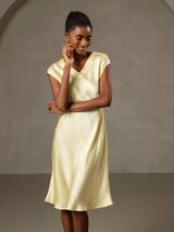 [Gul] SilkSilky-SE Cap Sleeve V Neck Nattlinne 001
