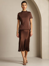 [Kaffe] SilkSilky-SE 100% Silk Jersey Short Sleeve Mock Neck Dam T-Shirt 006