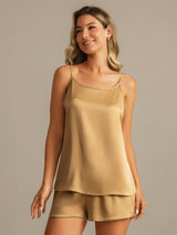 [Tan] SilkSilky-SE 19Momme Silke Spaghetti Rem Camisole Set 005
