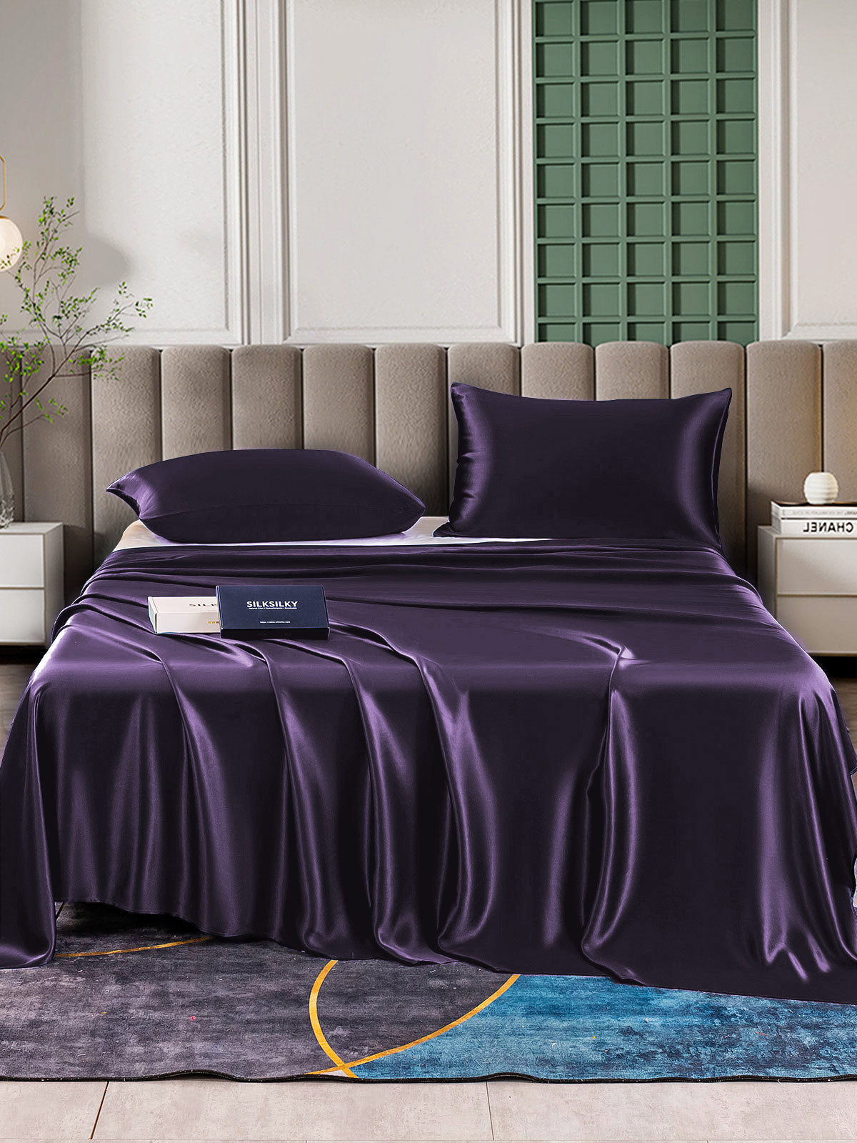 [Mörklila] SilkSilky-SE 25Momme Rent Silke Bedding Set 001