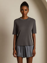 [Grå] SilkSilky-SE Half Sleeve Crewkrage Dam T-Shirt 003
