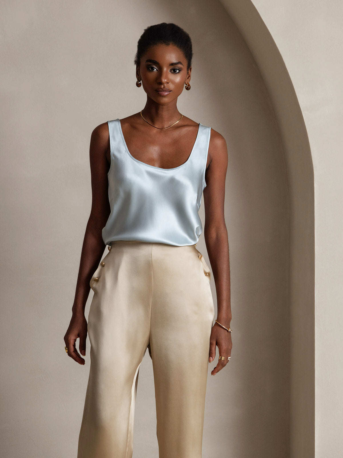 [Ljusblå] SilkSilky-SE 19Momme Ärmlös Djup Rund Halsringning Cami Toppar 003