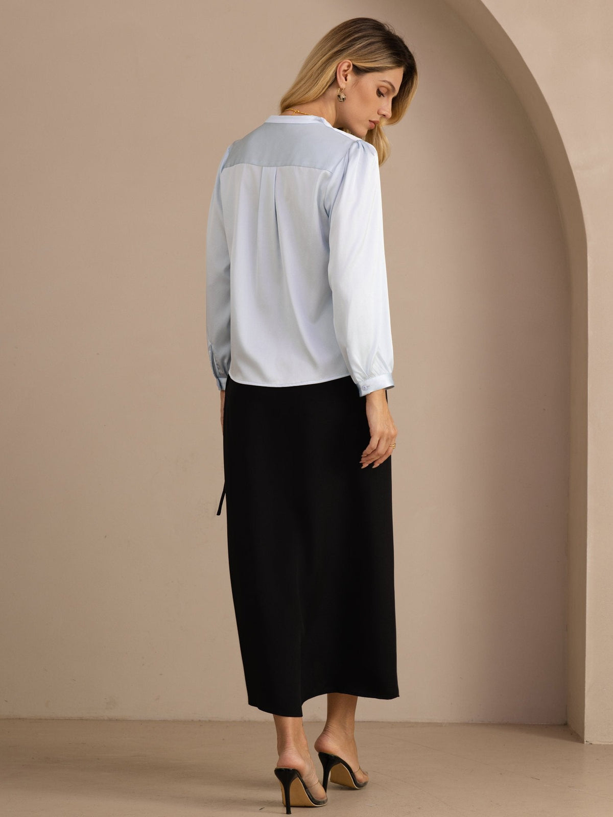 [Ljusblå] SilkSilky-SE Long Sleeve Damblusar 002