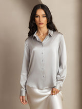 [Ljusgrå] SilkSilky-SE Long Sleeve Lapel Collar Damskjorta 001