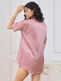 SilkSilky SE Rent Silke Kort Ärm Round Neck Dam Pyjama BlekMauve 002