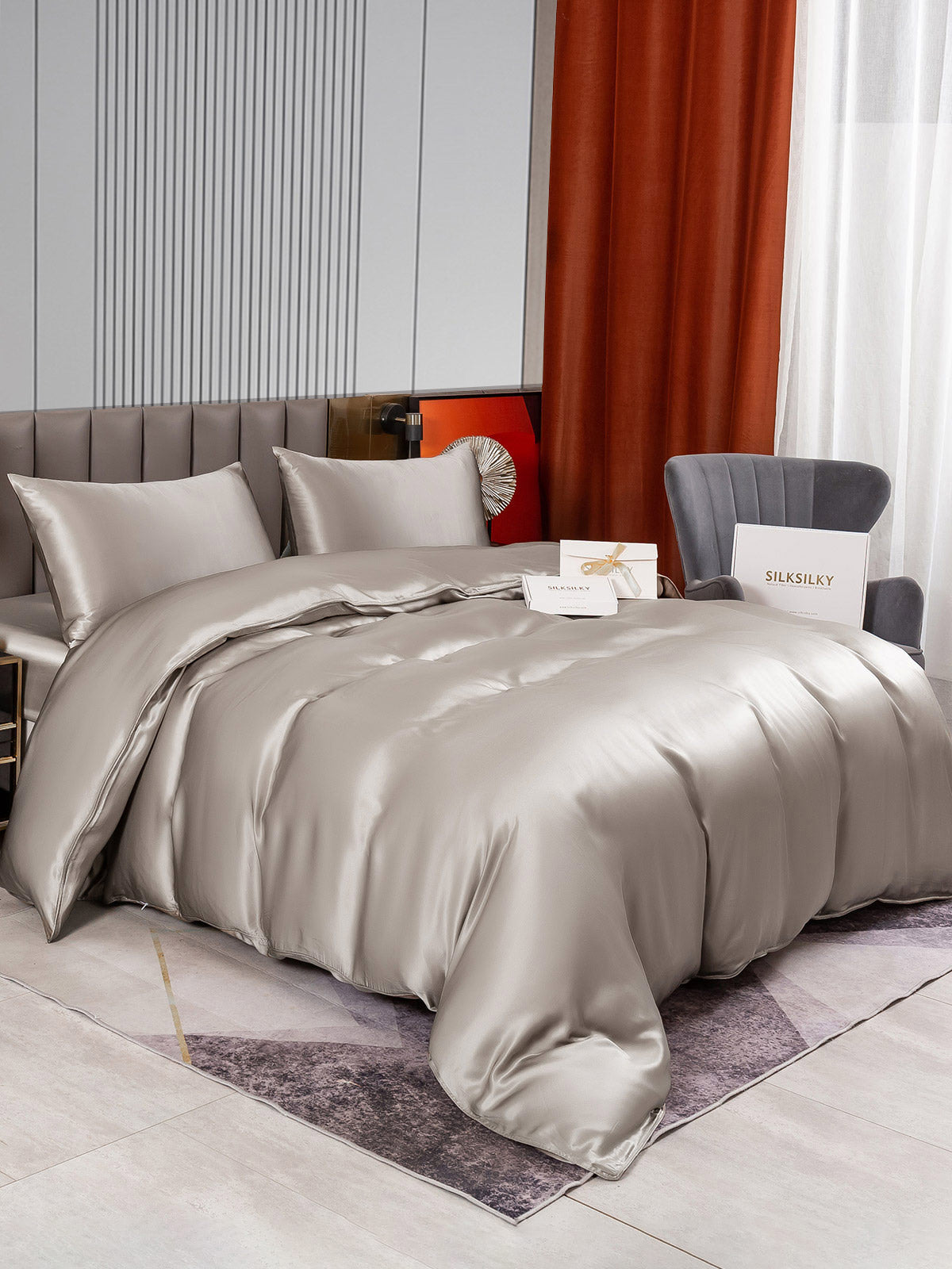 SilkSilky SE 22Momme Rent Silke Bedding Set Grå 002