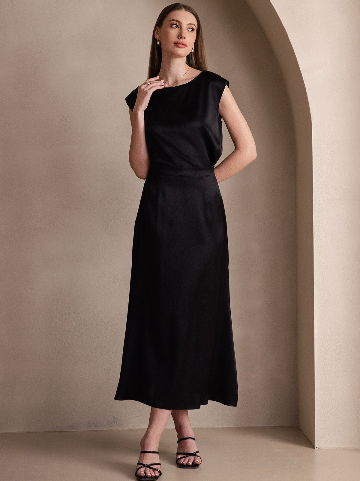 [Svart] SilkSilky-SE 19Momme Silke Skirt 006