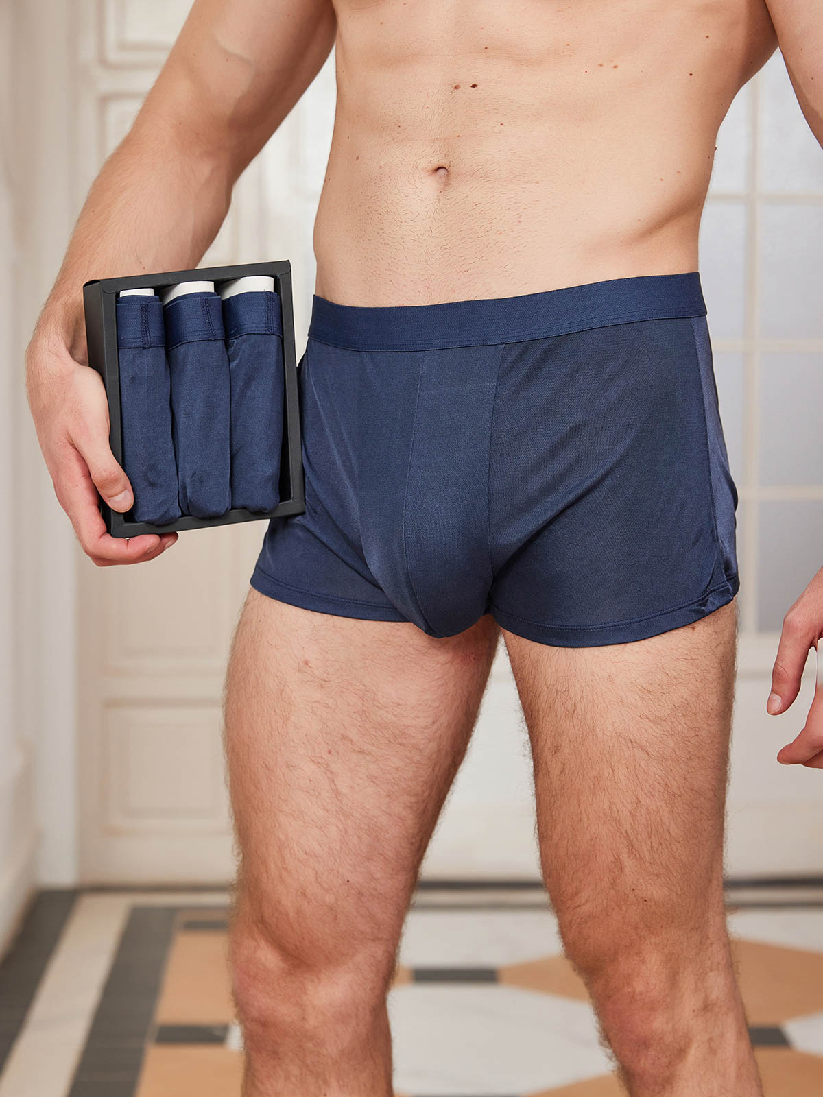 [Mörkblå] SilkSilky-SE Rent Silke Mens Underwear 001