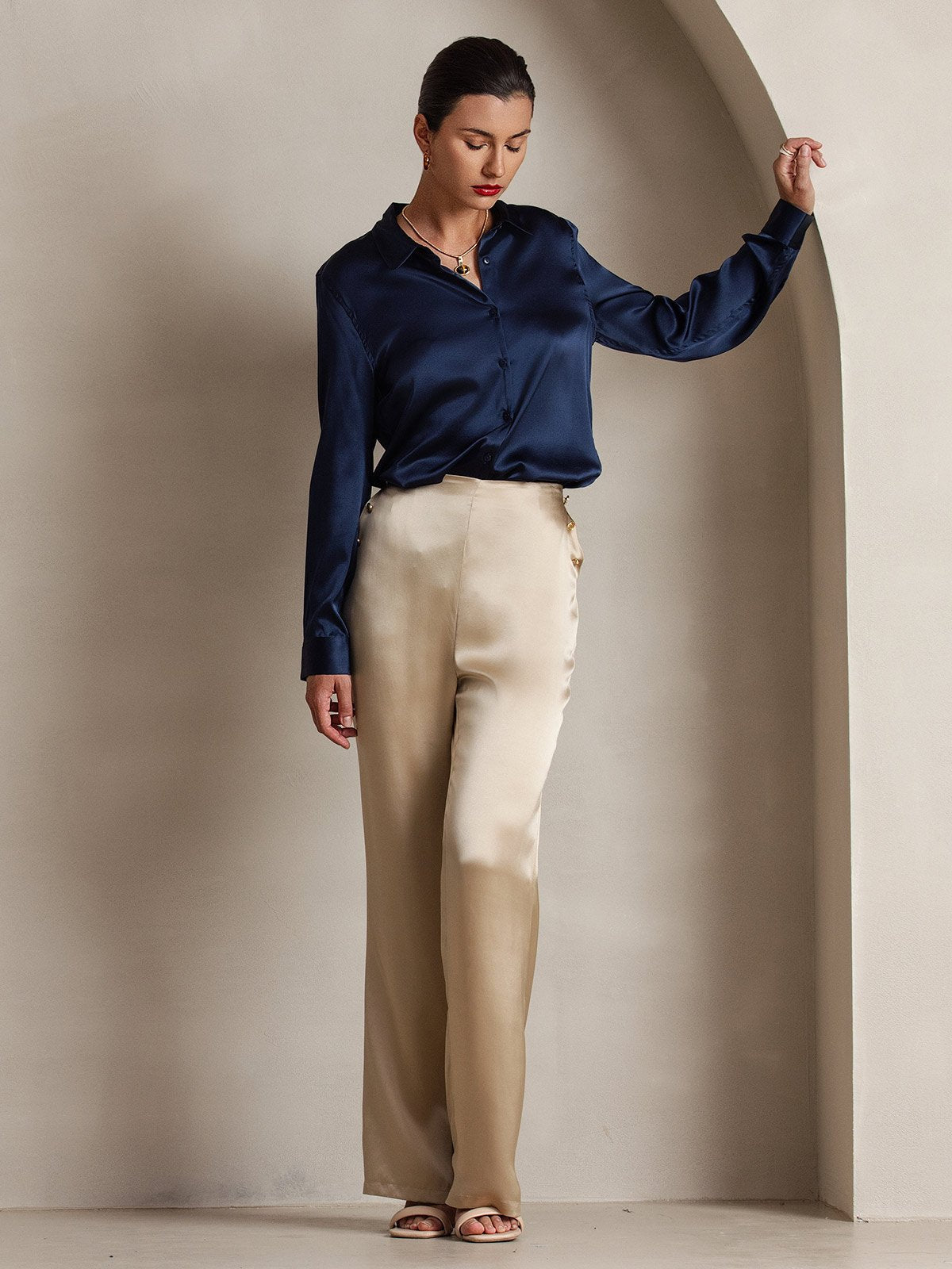 [Champagne] SilkSilky-SE 19Momme Silke Womens Pants 008