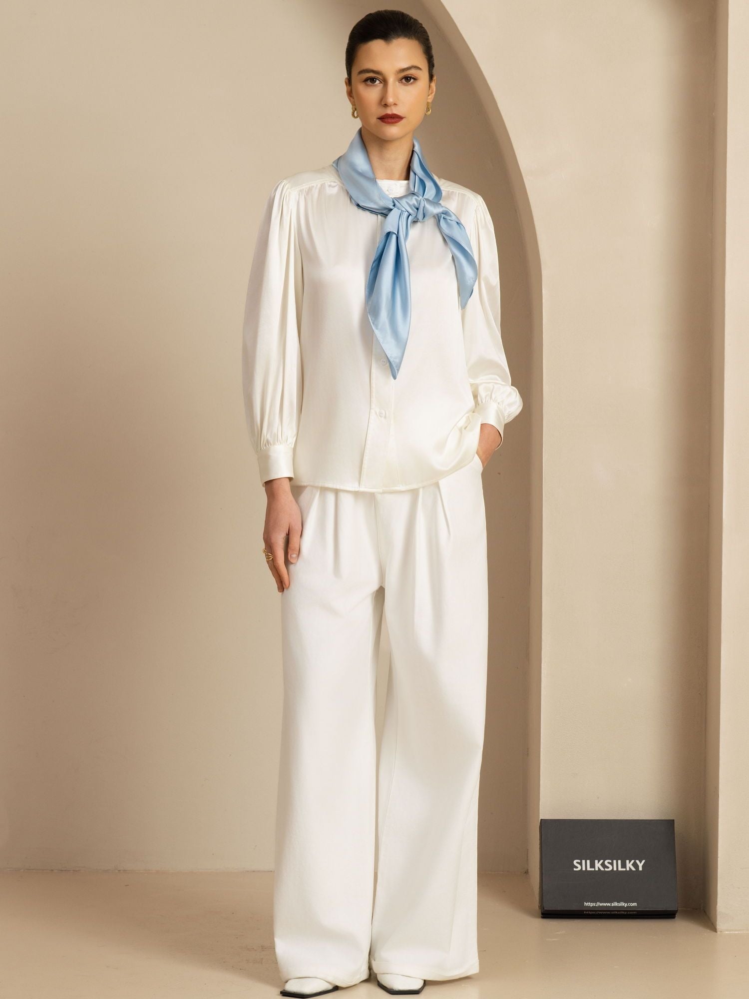 [Ljusblå] SilkSilky-SE Pure Silk Scarf 003