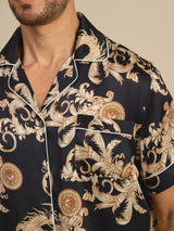 [Svart Drake] SilkSilky-SE Short Sleeve Notchkrage Herr Pyjama 005