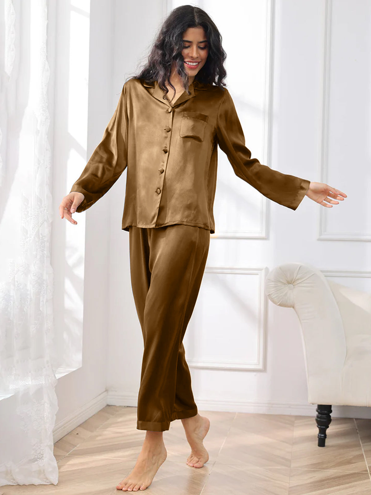 [Brun] SilkSilky-SE Rent Silke Womens Pajamas 003,