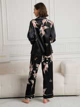 [Svart] SilkSilky-SE Long Sleeve Lapel Collar Dam Pyjama 002