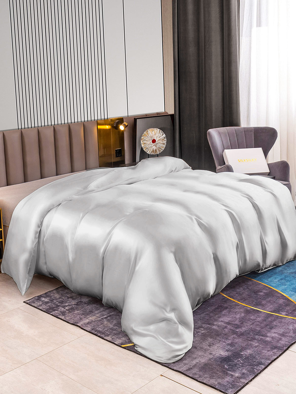 SilkSilky SE 22Momme Rent Silke Duvet Cover Silver 002