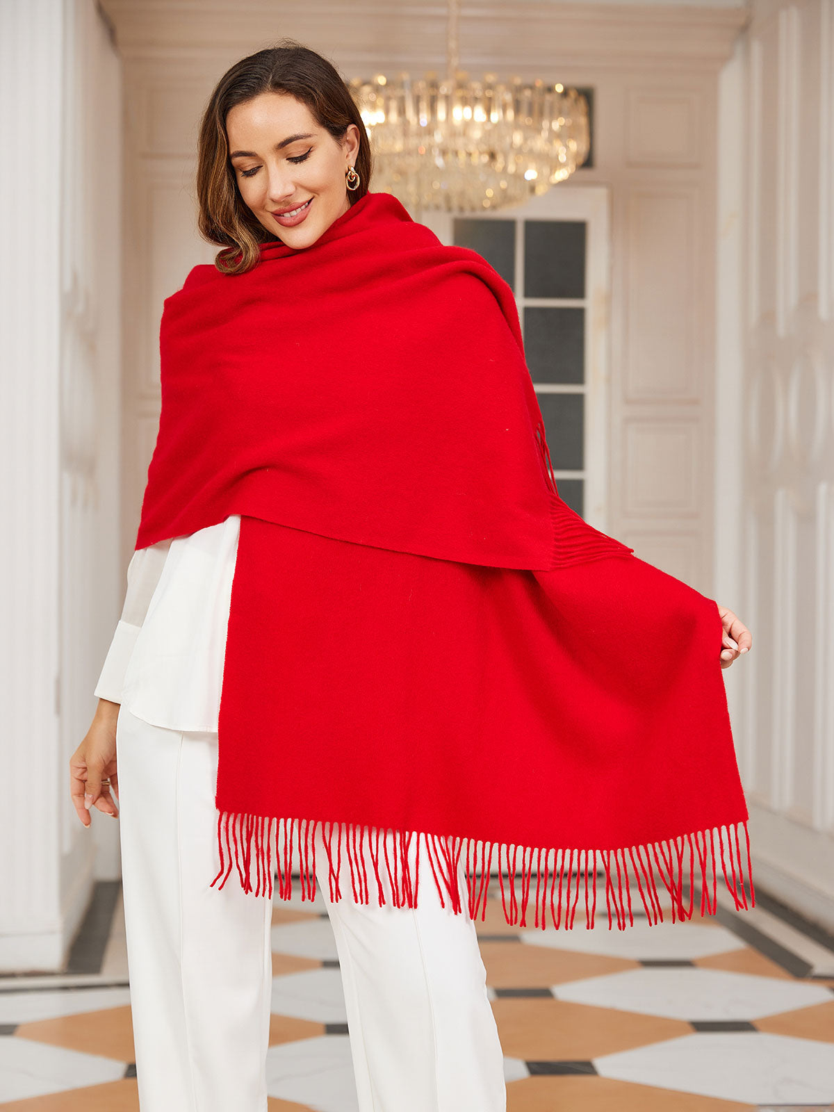 [Röd] SilkSilky-SE Ull Scarf 001