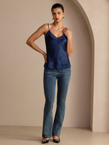 [Mörkblå] SilkSilky-SE Spaghetti Strap V Neck Cami Toppar 007