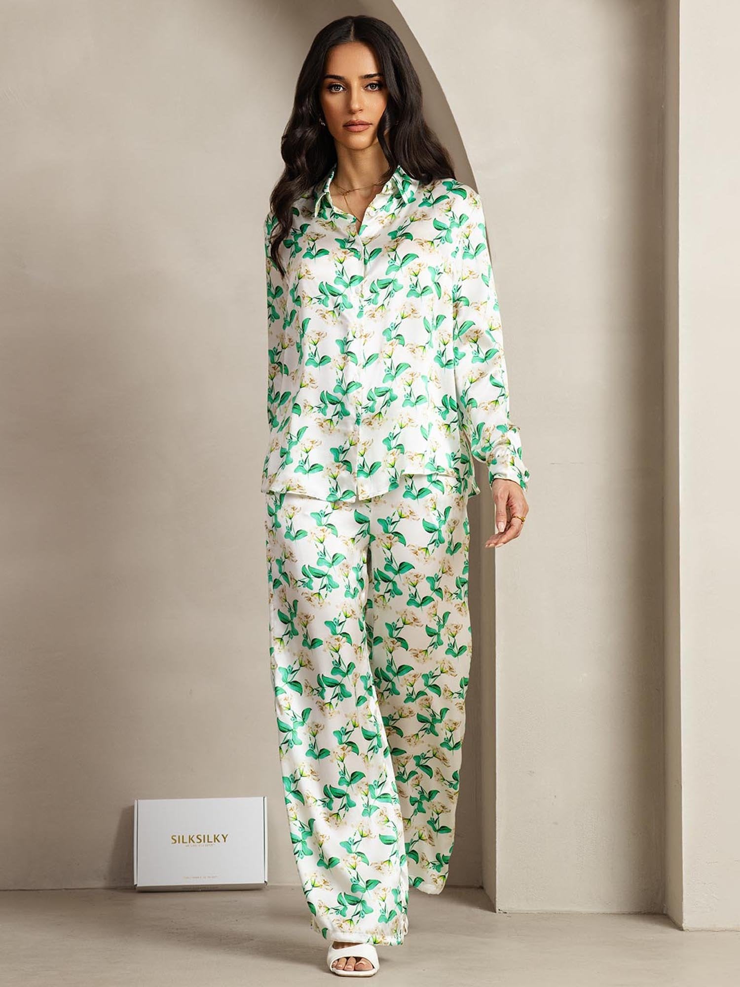 [GrönBlommor] SilkSilky-SE 19Momme Silke Krage Women''s Outfit Sets 002