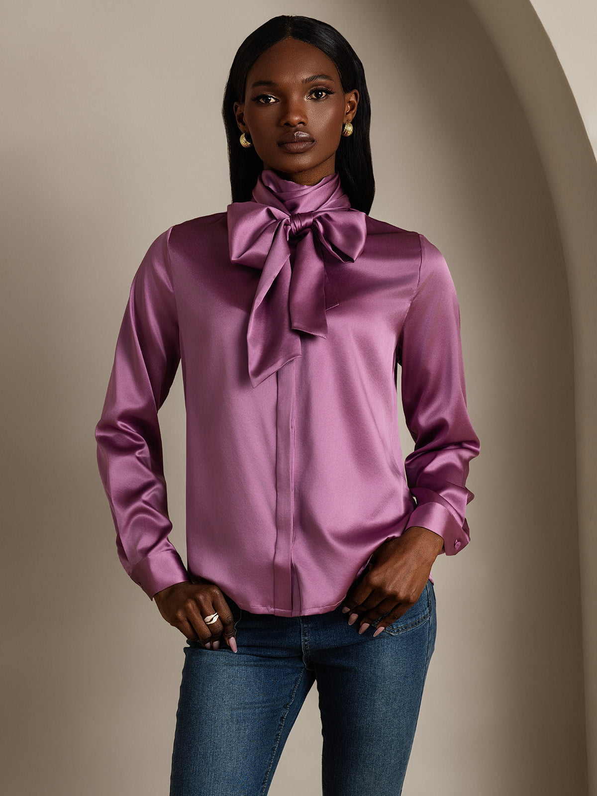 [Mörklila] SilkSilky-SE 19Momme Silke Womens Shirt 001