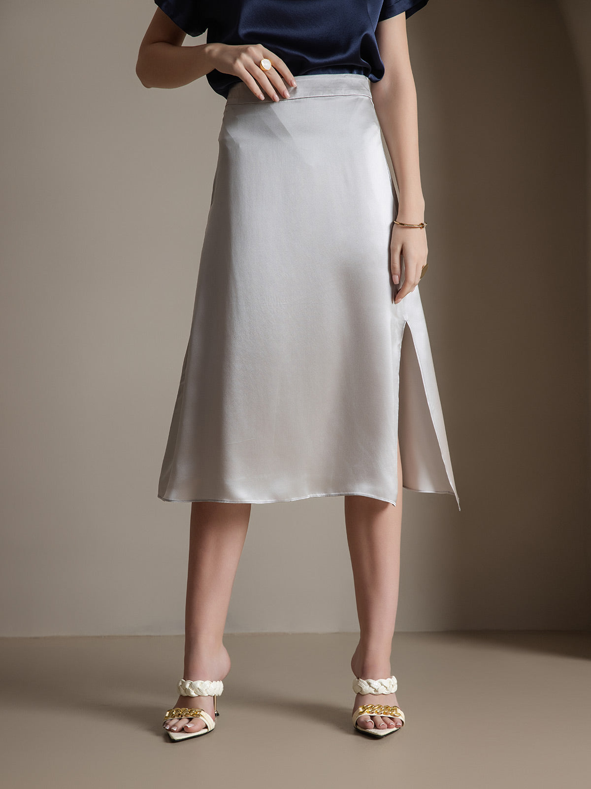 [Ljusgrå] SilkSilky-SE 19Momme Silke Skirt 001