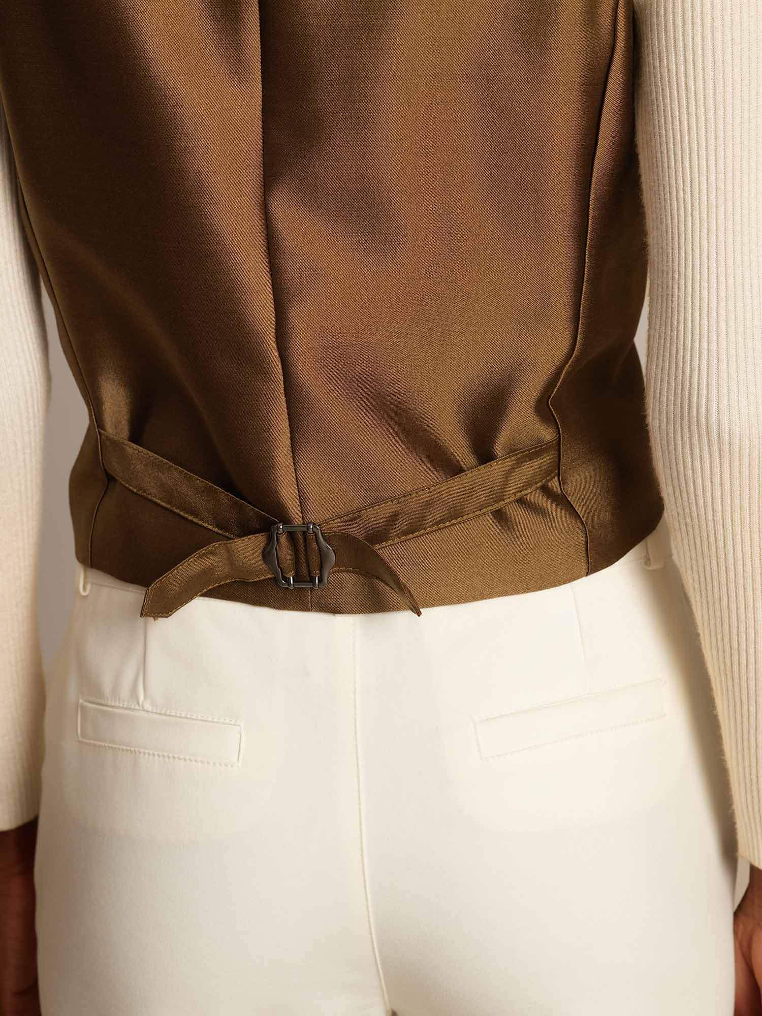 [Brons] SilkSilky-SE 32Momme Silk-Wool Blend Womens Vest 006,