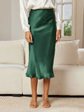 SilkSilky SE 19Momme Rent Silke Skirt Mörkgrön 001