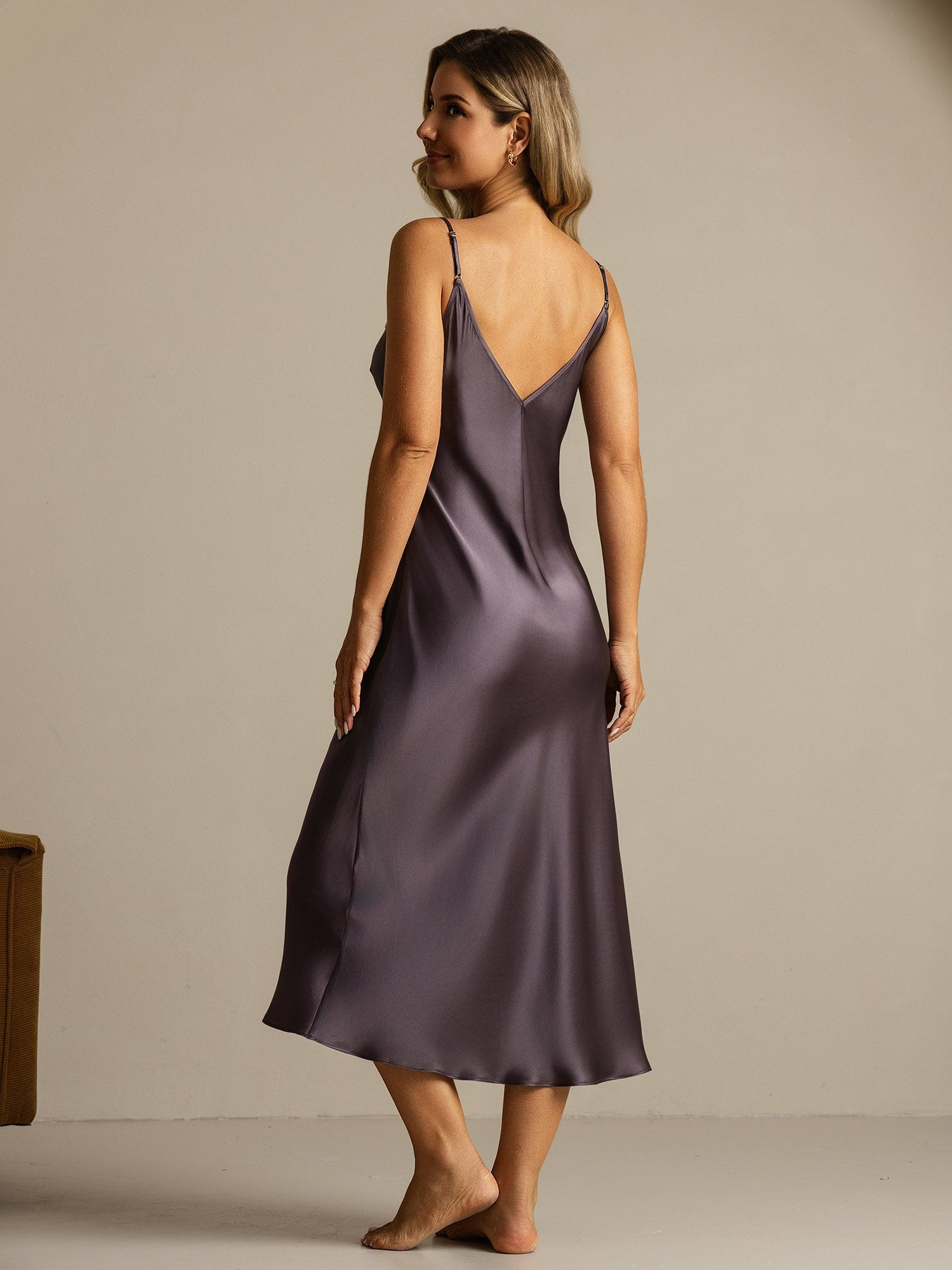 [LilaGrå] SilkSilky-SE Rent Silke Nightgown 002