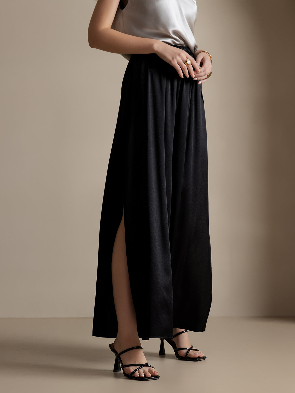 [Svart] SilkSilky-SE 19Momme Silke Womens Pants 004