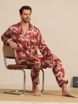 [Vinröd Drake] SilkSilky-SE Long Sleeve Notchkrage Herr Pyjama 001