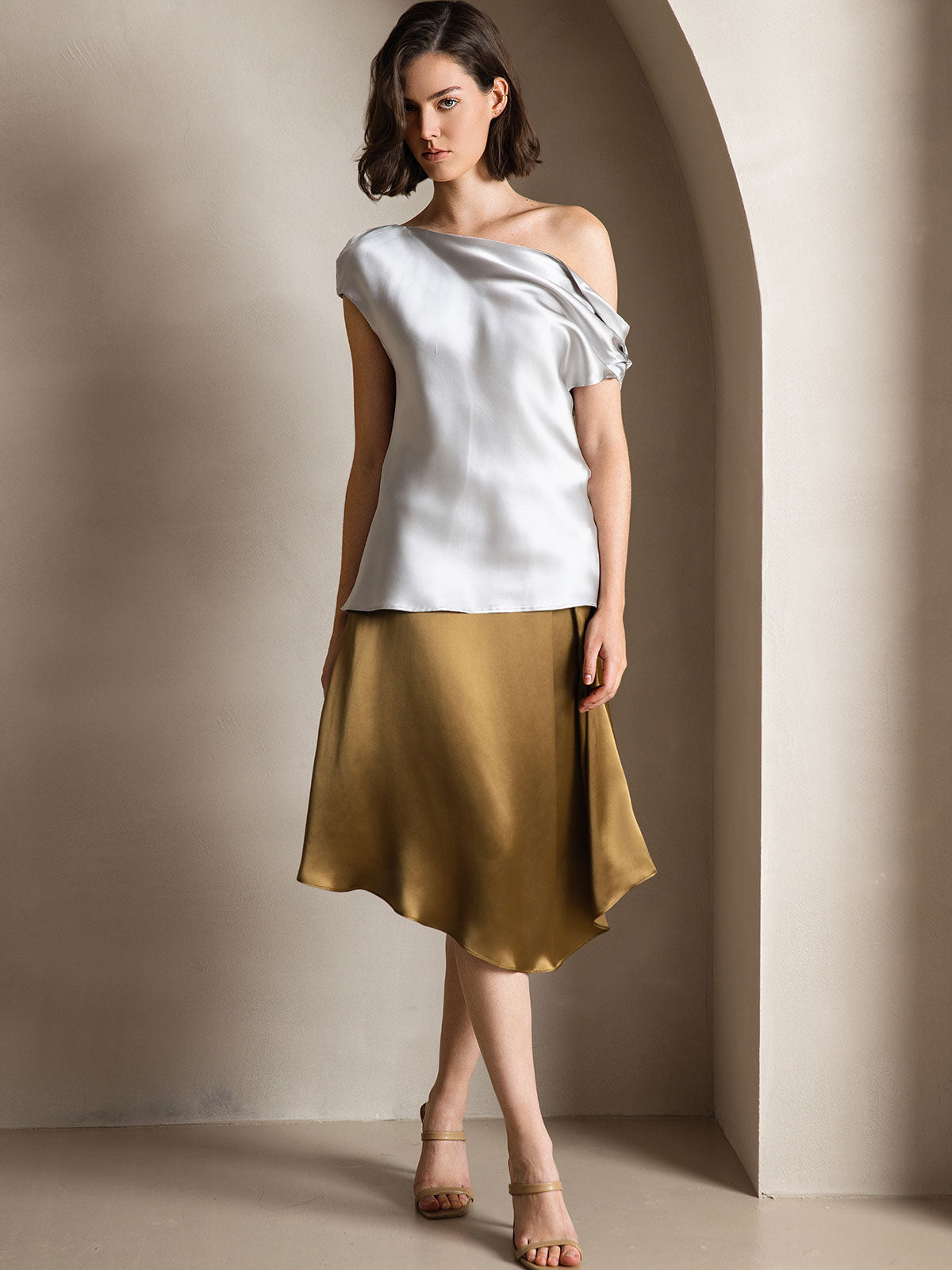 [Ljusgrå] SilkSilky-SE 19Momme Silke Womens T-Shirt 004