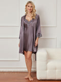 SilkSilky SE 3/4 Ärm Nightgown&Robe Set LilaGrå 004