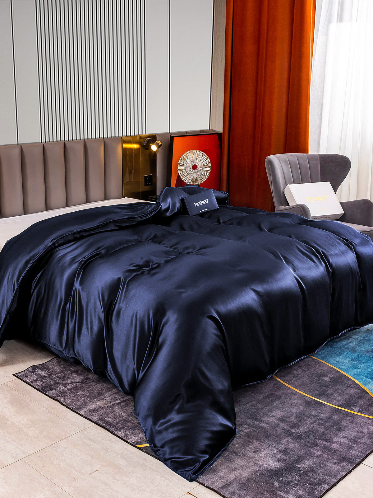 SilkSilky SE 22Momme Rent Silke Duvet Cover Mörkblå 002