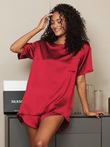 [Vin] SilkSilky-SE Kort Ärm Rund Halsringning Dam Pyjama 003