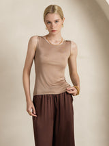 [Kaffe] SilkSilky-SE Ärmlös Rund Halsringning Dam T-Shirt 006