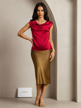 [Vin] SilkSilky-SE Cap Sleeve Cowl Neck Dam T-Shirt 003