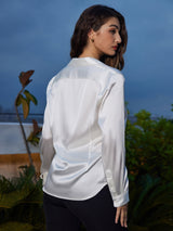 [Vit] SilkSilky-SE Long Sleeve Lapel Collar Damskjorta 002
