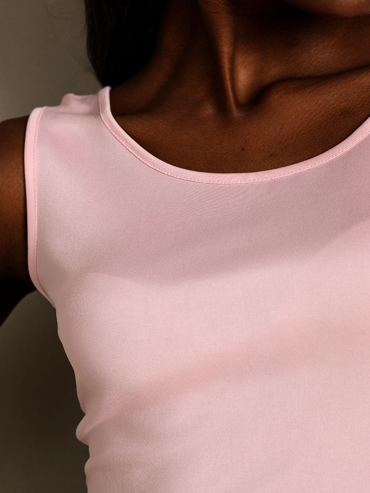 [Rosa] SilkSilky-SE Silke Stickad Ärmlös Round Neck Dam T-Shirt 008