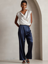 [Ljusgrå] SilkSilky-SE Cap Sleeve Cowl Neck Dam T-Shirt 006