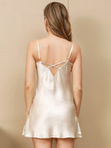 [Beige] SilkSilky-SE Spaghetti Strap V Neck Nattlinne 002