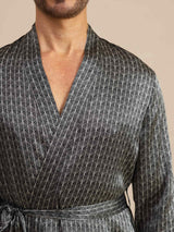 [Svart Ginkgo] SilkSilky-SE Long Sleeve V Neck Herr Morgonrock 005