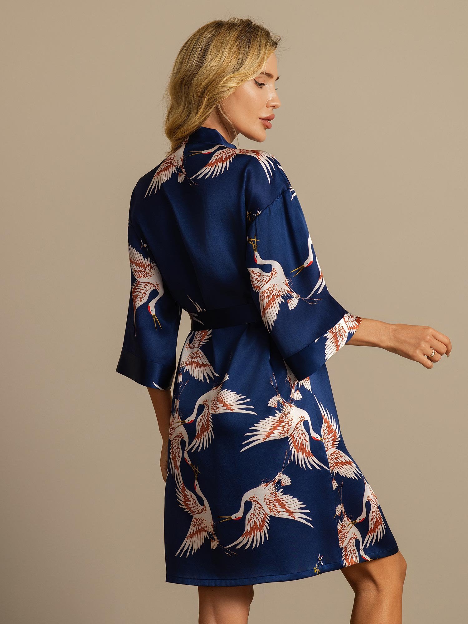 [Mörkblå] SilkSilky-SE 19Momme Rent Silke Womens Robe 002