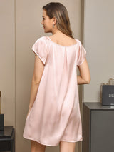 [Ljusrosa] SilkSilky-SE Kappärm Fyrkantig Ringning Nattlinne 002