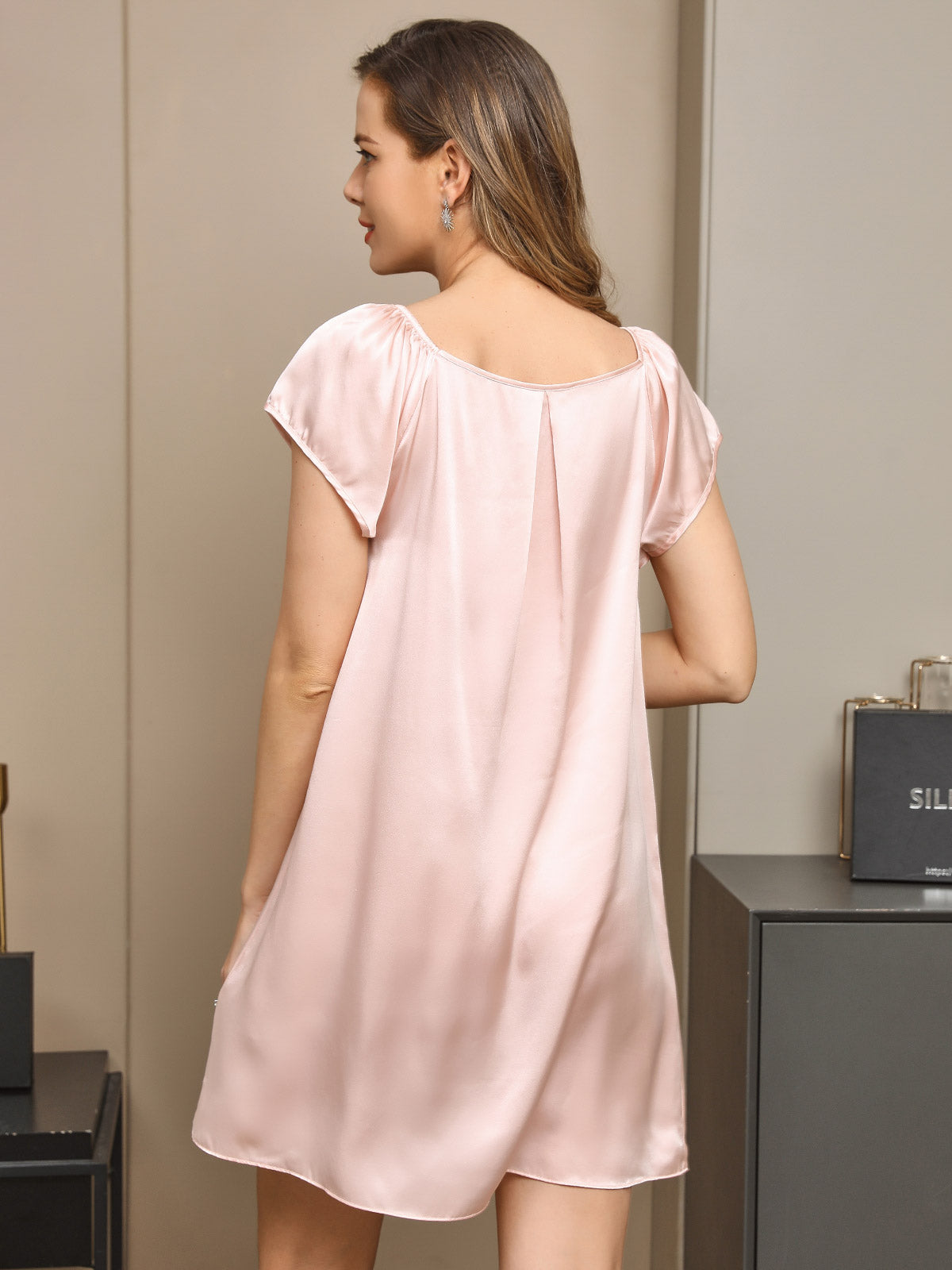 [Ljusrosa] SilkSilky-SE Cap Sleeve Square Neck Nattlinne 002