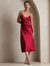 [Vin] SilkSilky-SE Spaghetti Strap V Neck Klänning 001