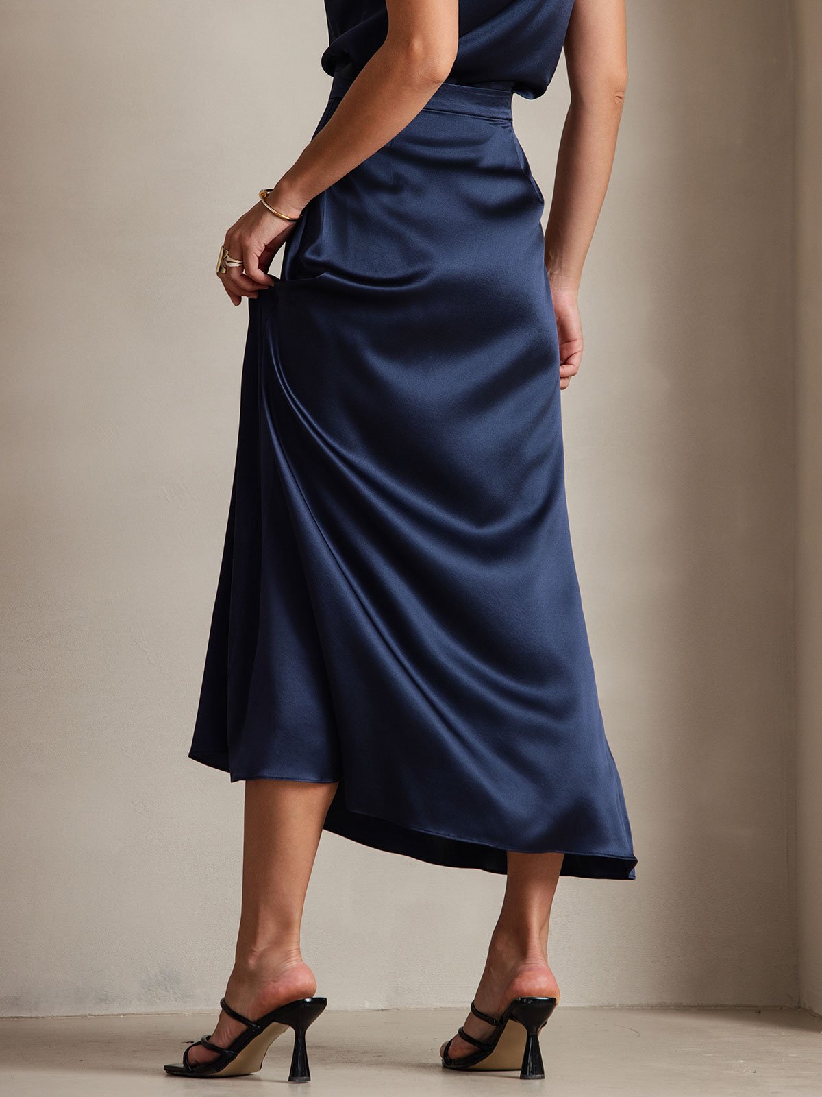 [Mörkblå] SilkSilky-SE 19Momme Silke Skirt 002