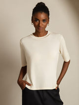 [Beige] SilkSilky-SE Half Sleeve Crewkrage Dam T-Shirt 003