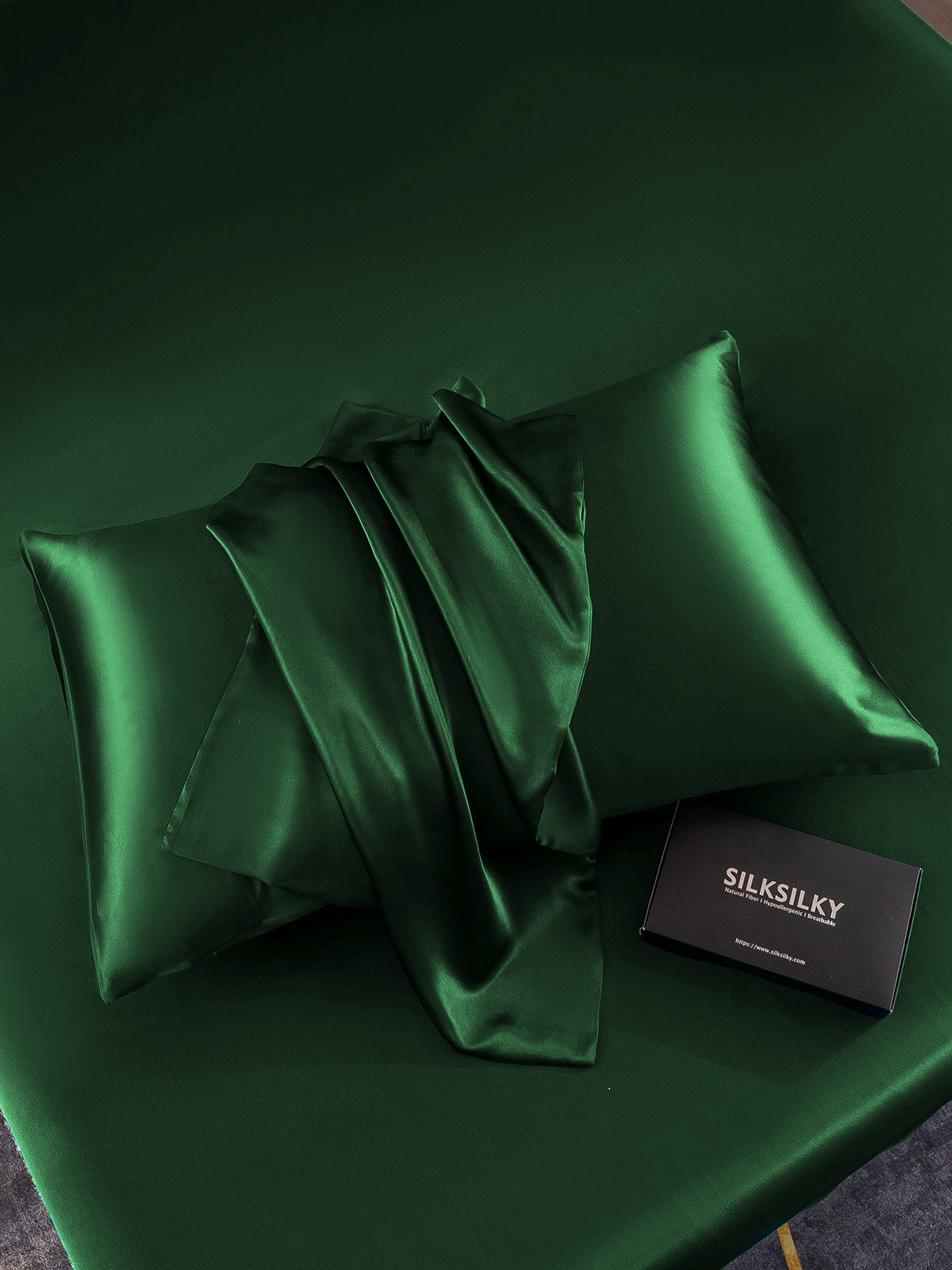 [Mörkgrön] SilkSilky-SE 19Momme Rent Silke Pillowcase 005
