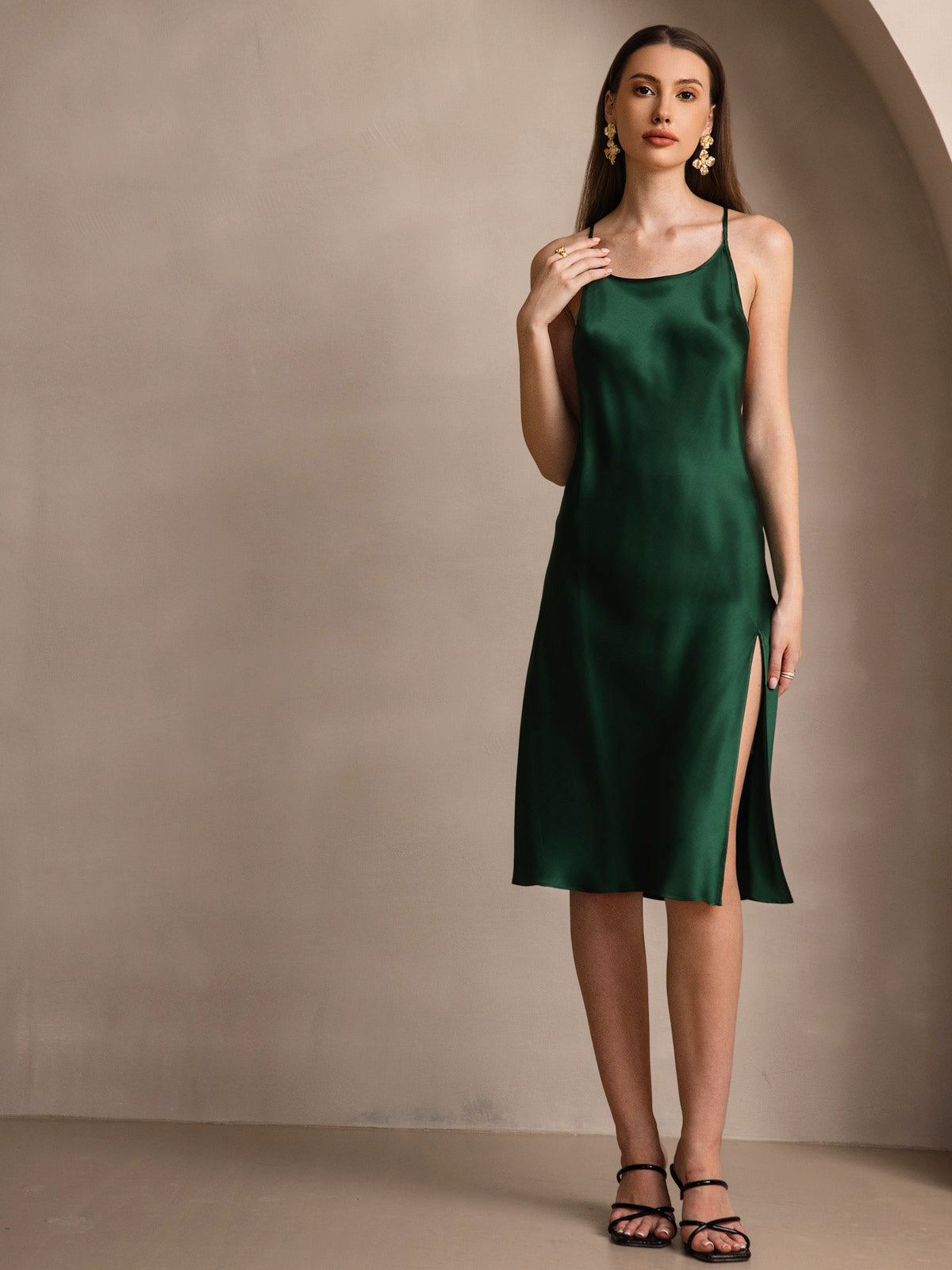 [Mörkgrön] SilkSilky-SE Rent Silke Dress 004