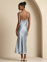 [Gråblå] SilkSilky-SE Spaghetti Strap V Neck Klänning 002