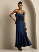 [Mörkblå] SilkSilky-SE 19Momme Spaghetti Rem Cowl Halsringning Women''s Outfit Sets 007