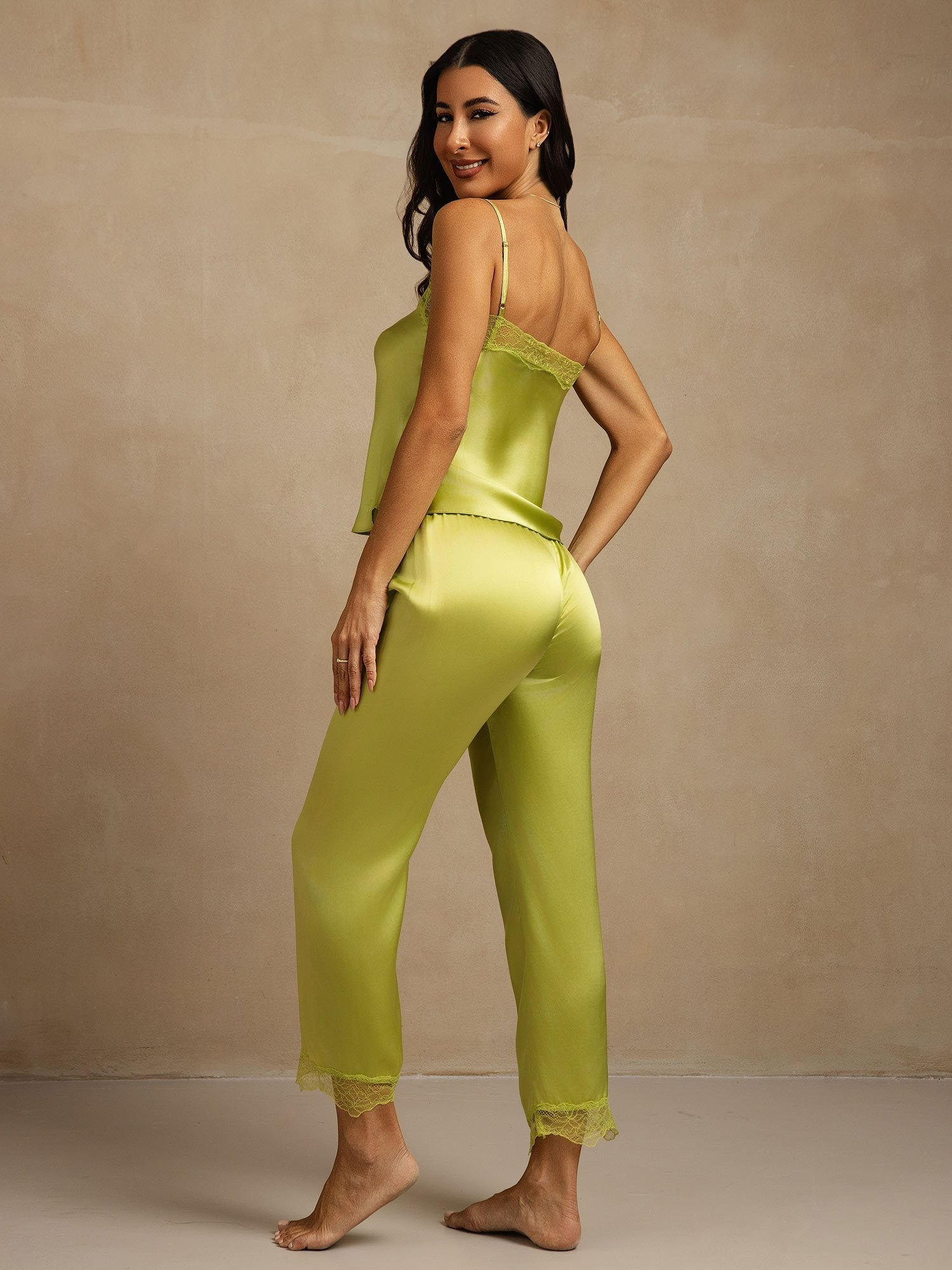 [Mintgrön] SilkSilky-SE Rent Silke Camisole Set 002
